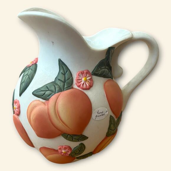 Vintage Claire Burch Ceramic Pitcher | raised Peaches | EUC - Picture 2 of 4